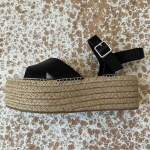 OSCS Black Espadrille Platform Ankle Strap Sandals